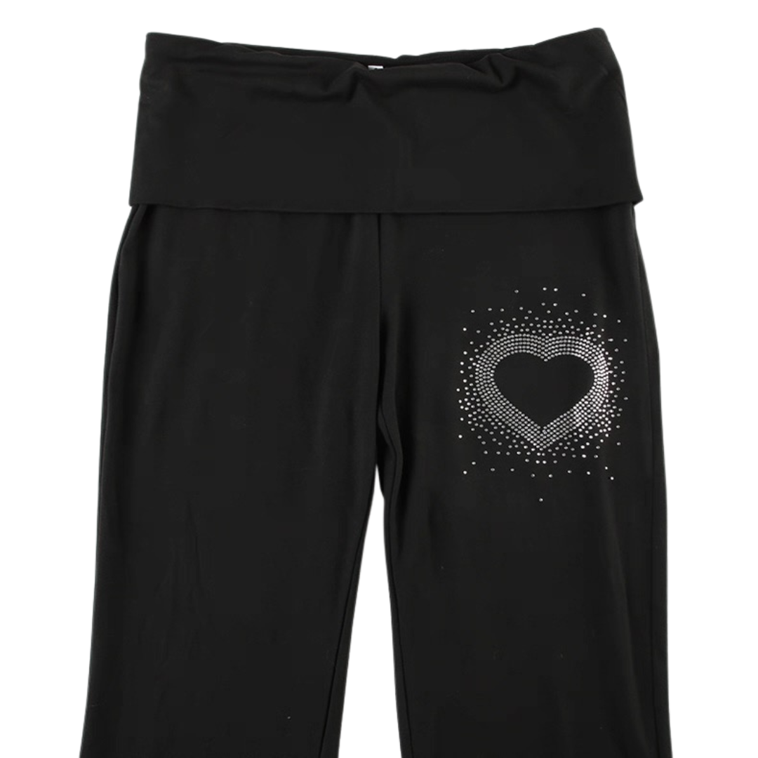 Y2K Heart shape Rhinestone Flare Pants