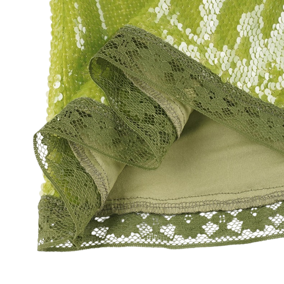 Sequin Mini Skirt Lace Detailing