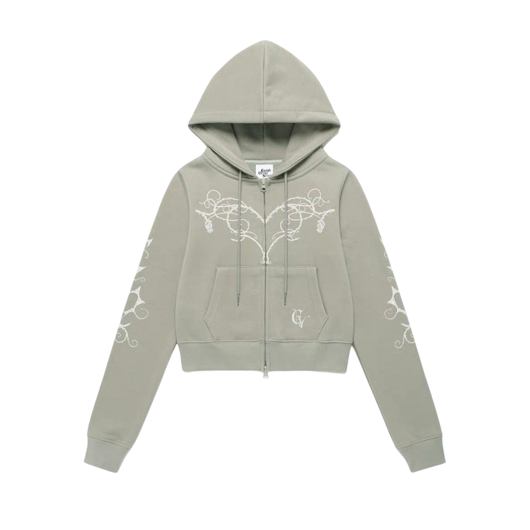 Rose Vine Cropped Zip Hoodie