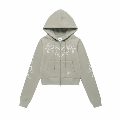 Rose Vine Cropped Zip Hoodie