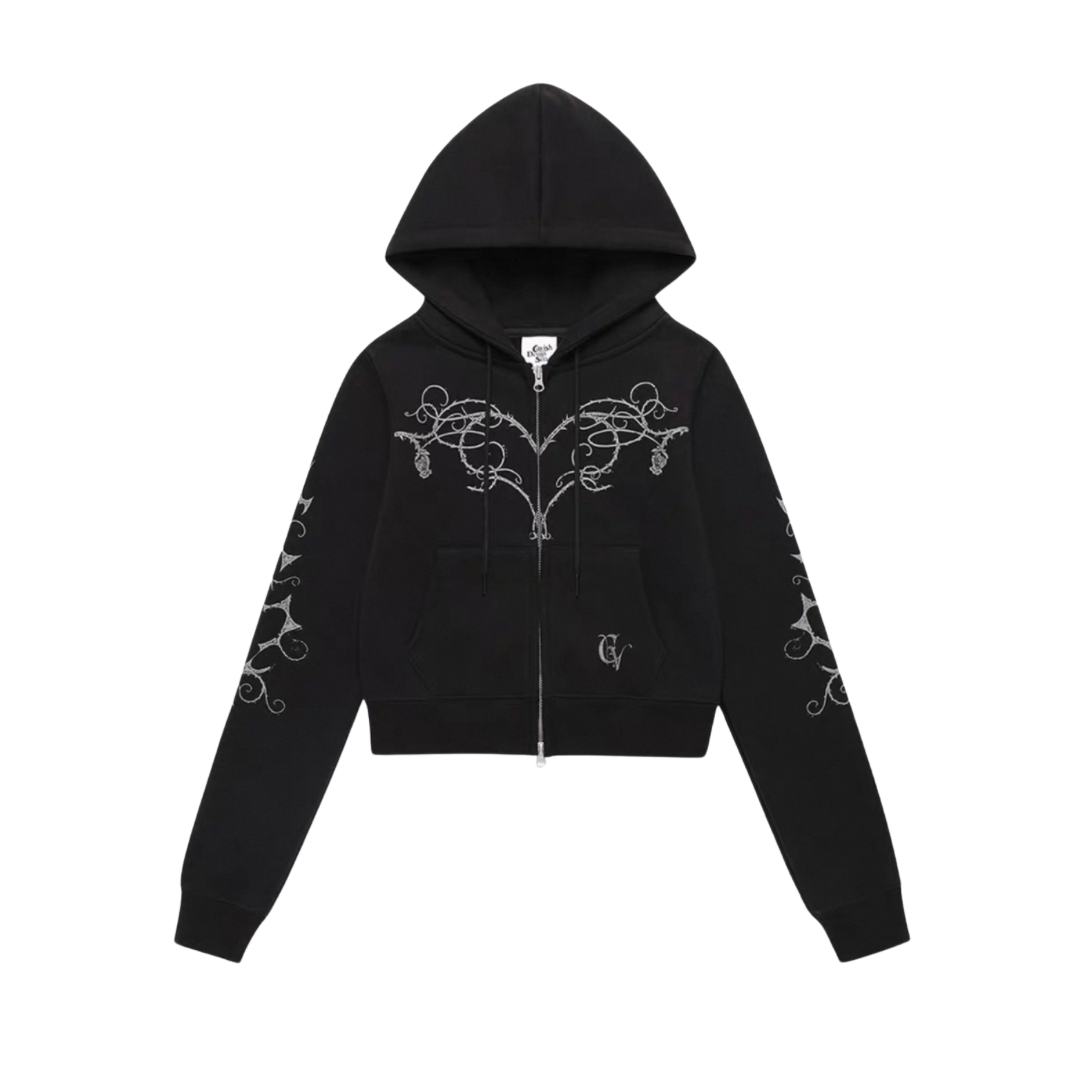 Rose Vine Cropped Zip Hoodie
