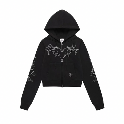 Rose Vine Cropped Zip Hoodie