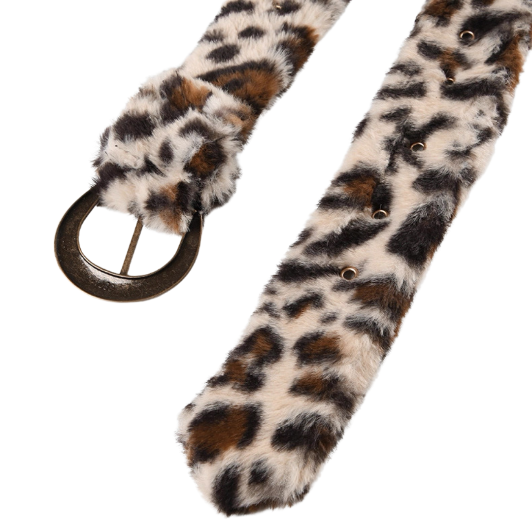 Y2K Furry Leopard Print Belt