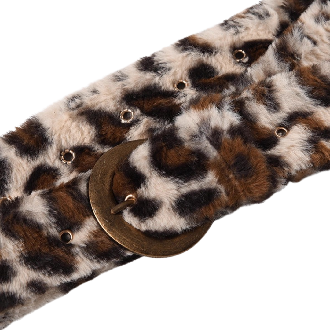 Y2K Furry Leopard Print Belt