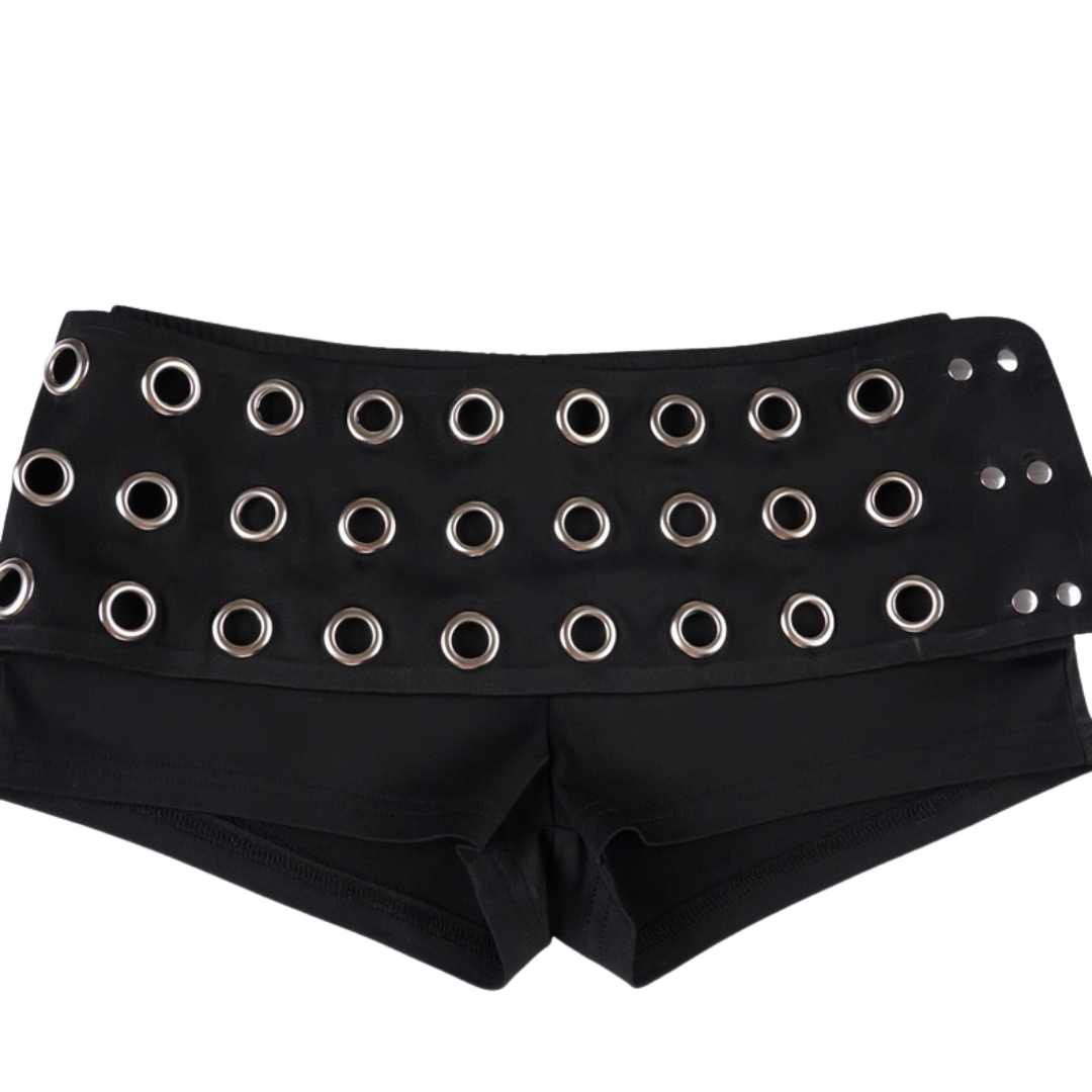 Y2K Rivet Belt Mini Shorts