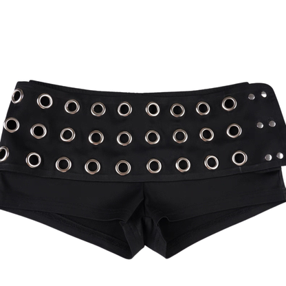 Y2K Rivet Belt Mini Shorts