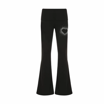 Y2K Heart shape Rhinestone Flare Pants