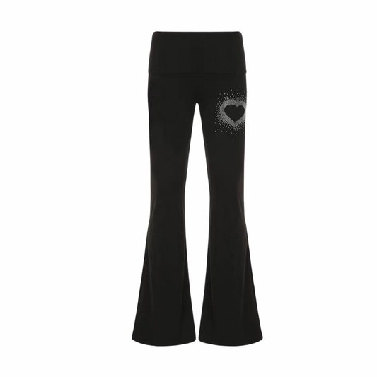 Y2K Heart shape Rhinestone Flare Pants