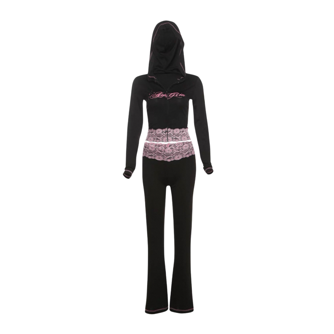 Women’s Hooded Velour Lace-Trim Tracksuit