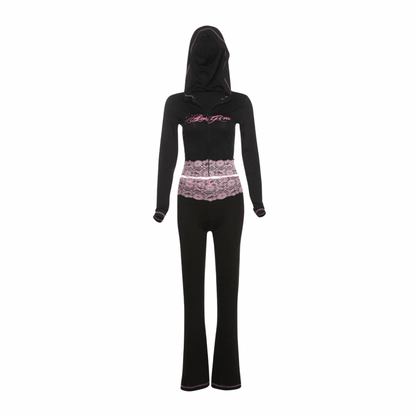 Women’s Hooded Velour Lace-Trim Tracksuit