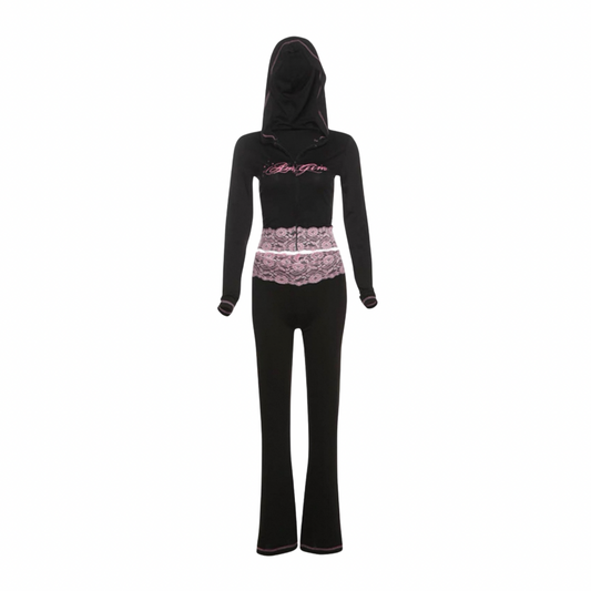 Women’s Hooded Velour Lace-Trim Tracksuit