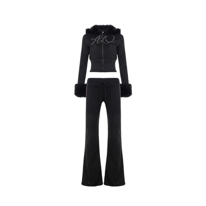 Furry Hooded Rhinestone Set