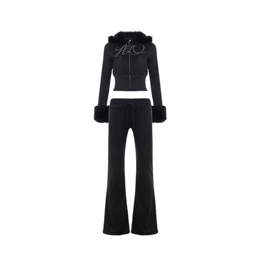 Furry Hooded Rhinestone Set