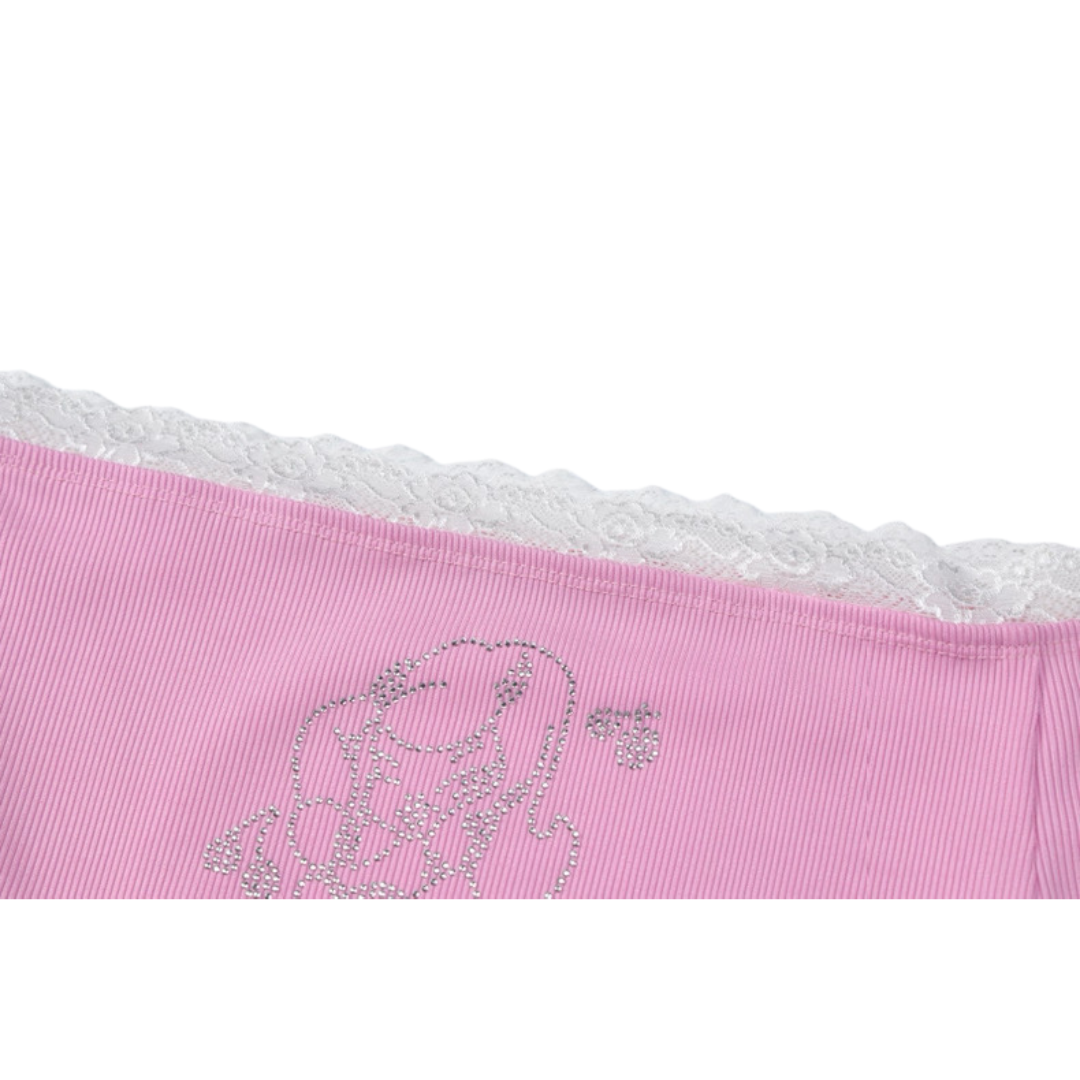 Rhinestone Details Lace Patchwork Off The Shoulder Top