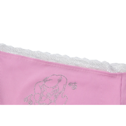 Rhinestone Details Lace Patchwork Off The Shoulder Top