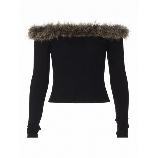 Y2K Fur Detail Off The Shoulder Top