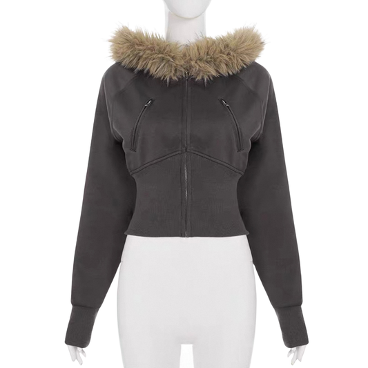 Women’s Cropped Faux-Fur Trim Hoodie