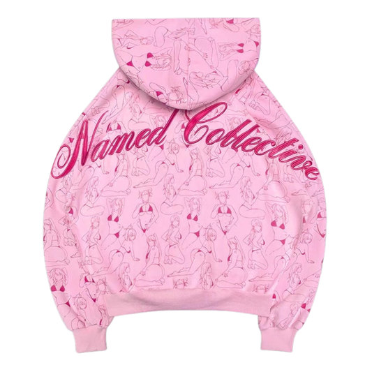 Graphic Anime Sketch Hoodie & Sweatpants Set Pink