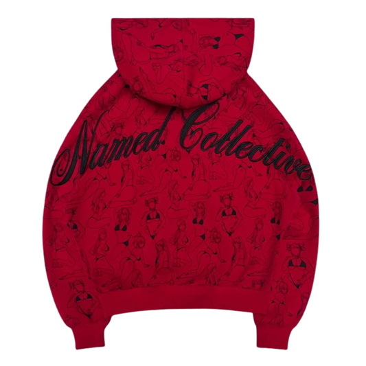 Graphic Anime Sketch Hoodie & Sweatpants Set Red